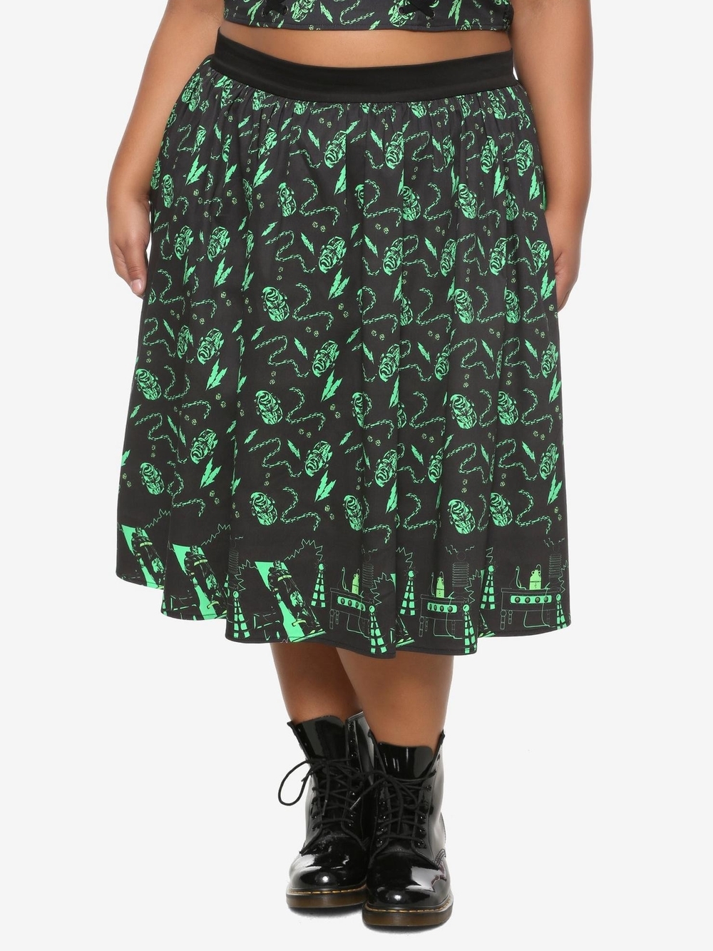 Universal Monsters Frankenstein Swing Skirt - Black & Green Retro Print - Plus 2
